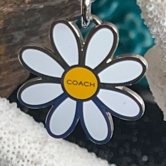 Coach Accessories - COACH White Yellow Silver Daisy Purse Fob / Key Chain